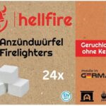 Verpackung von 24 weißen Anzündwürfeln der Marke Hellfire
