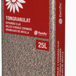 Rote 25-Liter-Verpackung mit Plantaflo Tongranulat und Sichtfenster