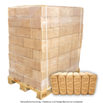 Palette mit RUF Holzbriketts in Folie verpackt